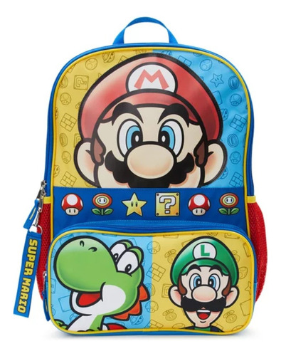 Mochila Escolar Super Mario Bros P/ Niños De 43cm C/ Porta Laptop *sk Color Azul