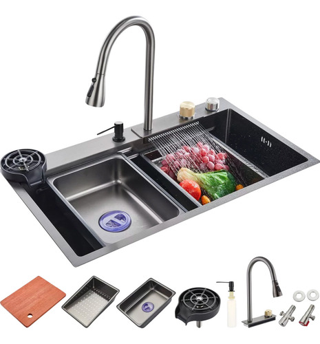 Fregadero De Cocina De Acero Inoxidable Con Accesorios Color Negro