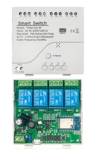 Modulo Switch Intelligente WiFi 4 Canali 433 MHz Per Tuya APP &ndash; 85V-250V O Micro USB 5V
