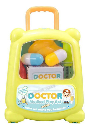 Set Valija Maletin Del Doctor De Arrastre C/ Rueditas Y Acc. Color Celeste