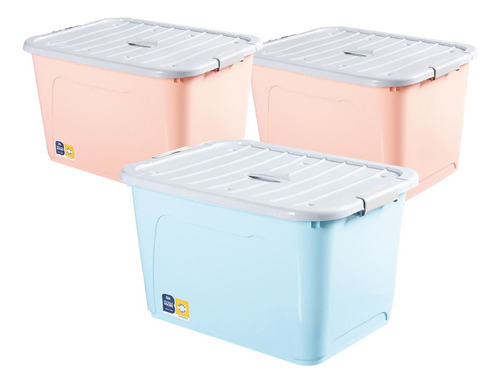 Caja Organizadora De Plástico 98l, Con Ruedas 2 Colores 3 Un