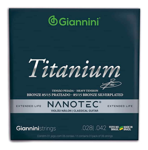 Encordoamento Violão Náilon Giannini Nanotec Titanium Pesada