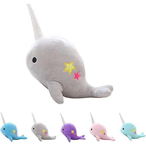Cute Gray Narwhal Stuffed Animal Plush Toy Adorable Soft Wha