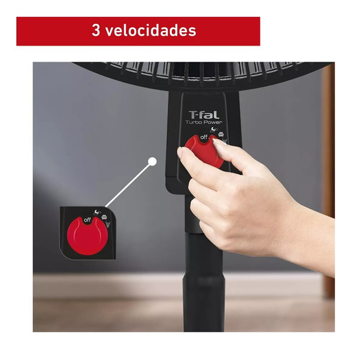 Ventilador De Pedestal 18pulgadas Turbo Power T-fal Ve2913x0 1.143 M Negro Roja Plástico 4