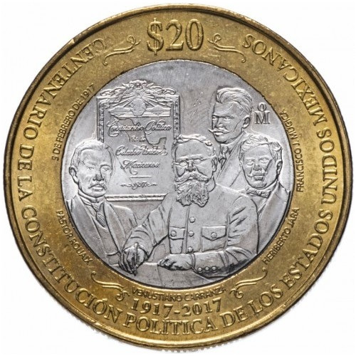 Moneda 20 Pesos Centenario Constitución Mexicana Año 2017