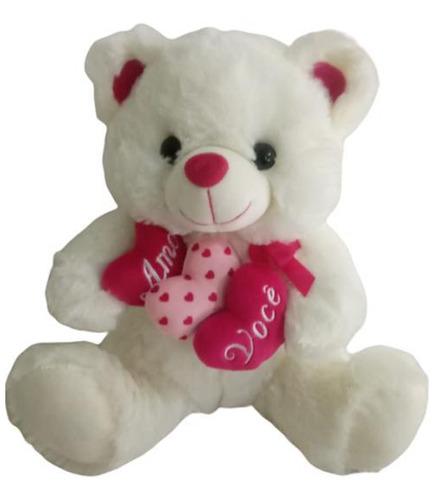 Urso 3 Corações Branco Fizzy Fe6970 33cm