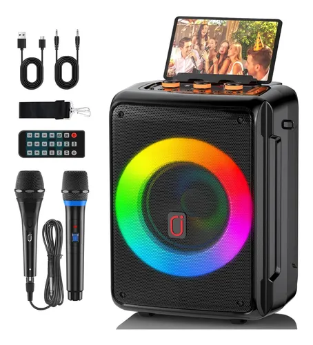 Hwwr Máquina De Karaokê Com 2 Microfones E Alto-falante Black-3