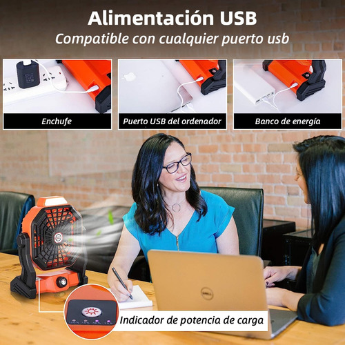2 En 1 Ventilador De Camping Recargable Portátil Con Luz Led