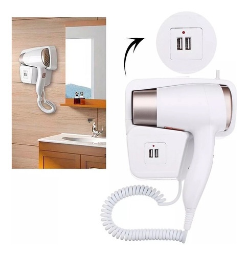 Secador Banheiro Quente E Frio Cabelo Fixo Parede Hotel Cor Branco 110V