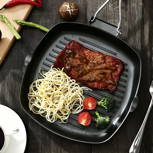 Sartén Plancha Grill Antiadherente Con Mango Madera 28cm