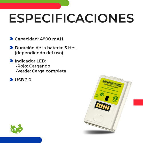 Kit Carga Y Juega Xbox 360 Slim Company Cable De Alimentación Batería 4800 Mah Compatible Para Control Consola Color Blanco