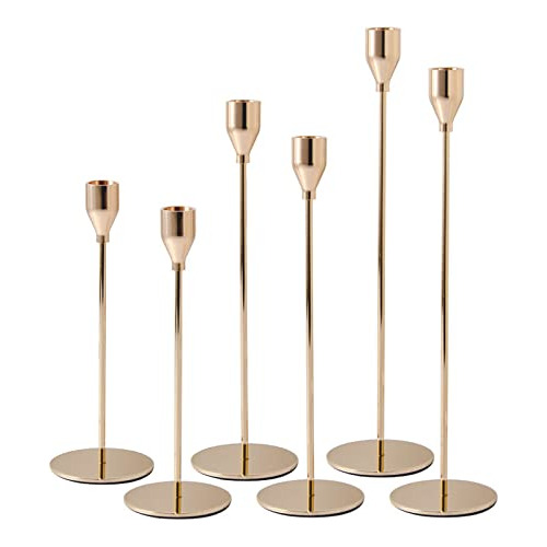 Juego De 6 Candelabros Altos Franceses De Oro Miel, Sop...