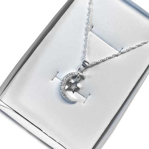 Cadena Mujer Y Dije Luna Y Estrellas Plata 925