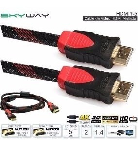 Imagen 3 de 10 de Cable Hdmi 5 Metros Full Hd C/ Filtro Dorado 1.4 3d