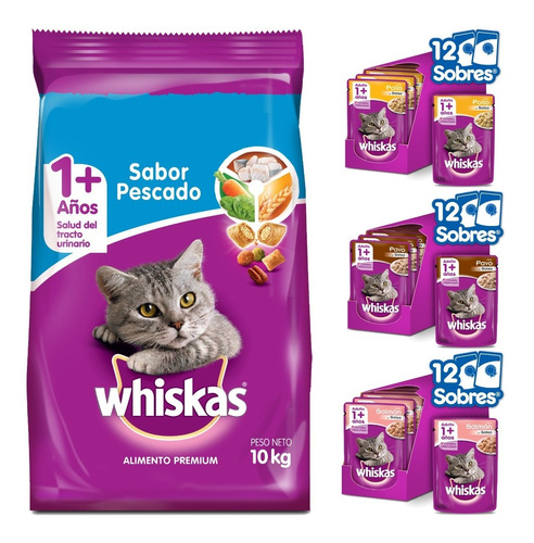 Imagen 1 de 10 de Whiskas Combo Alimento Seco Y Húmedo Gato Adulto Mix Sabores