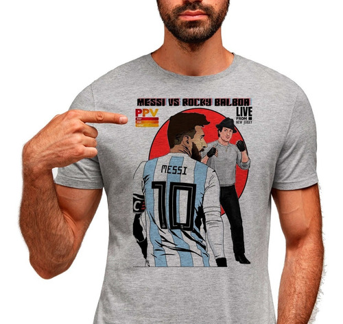 Remera Rocky Balboa Vs Lionel Messi Unica En Gris O Blanco