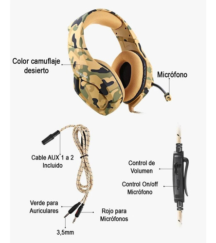 Audífonos gamer Onikuma K1-B camouflage yellow