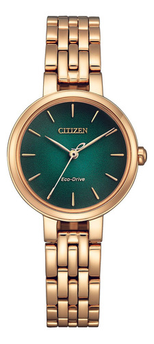 Reloj Citizen Em099382z Para Mujer Triple Manecilla Acero Color De La Malla Oro Rosa Color Del Bisel Dorado Color Del Fondo Verde