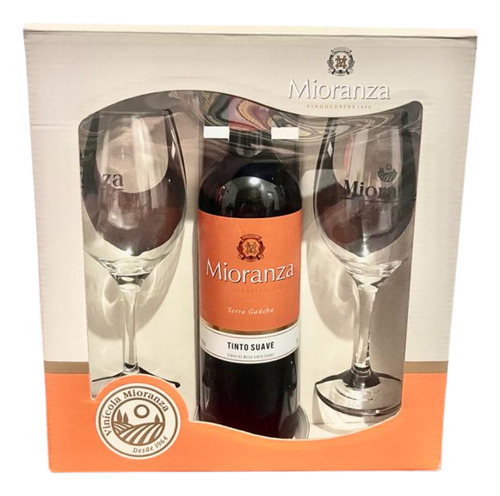 Kit Presente Vinho Tinto Suave Mioranza 750ml + 2 Taças