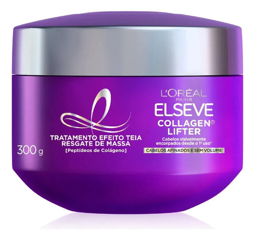 L'Oréal Paris Elseve Collagen Lifter Máscara de Tratamento Condicionante Efeito Teia Para Resgate de Massa com Peptídeos de Colágeno Reconstrói a Fibra e Dá Volume por 72h 300g