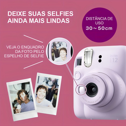 Câmera Instax Mini 12 Fujifilm Rosa Gloss - Fotos Em 10s Rosa Pastel