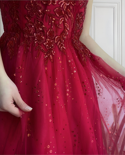 Vestido Largo Con Capas De Tul Princesa Rojo Moda Pasión