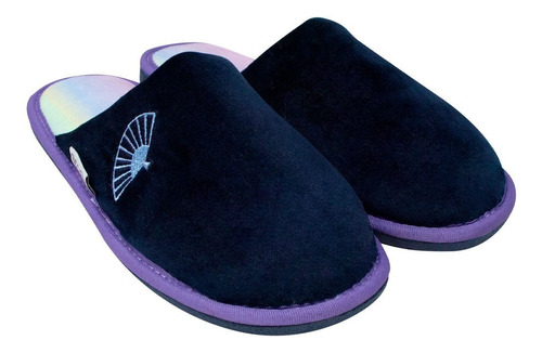 Pantufla Arra Para Dama Color Marino Bordada