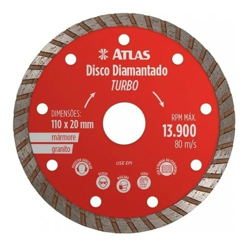 Disco Corte Diamantado Turbo 110mm Atlas Mármore E Granito Cor Terracota