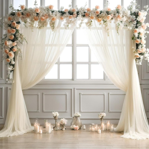 2pzs Cortinas De Malla Multicolor Decoración Boda Cumpleaños Color Beige