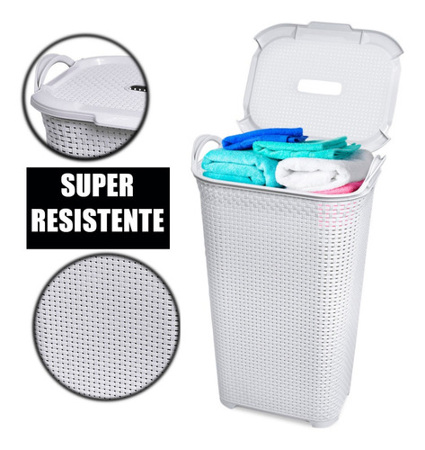 Cesto Roupa Suja Limpa Organizador Branco Multiuso 50lt