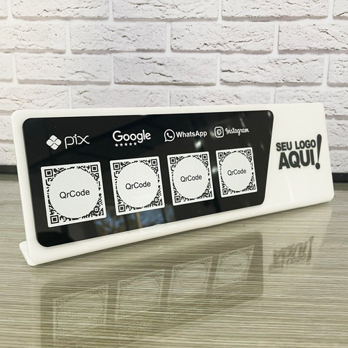 Placa Display 4 Qrcode Acrílico Pix Google Wi-fi Instagram