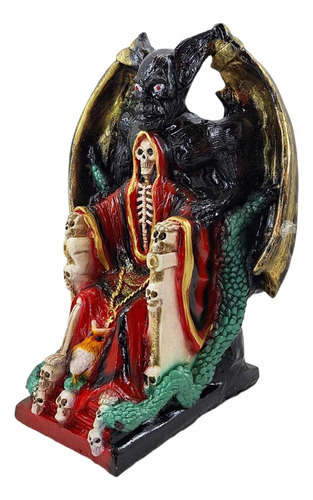 Figura Santa Muerte En Trono De Poder Con Diablo 36 Cm Curad
