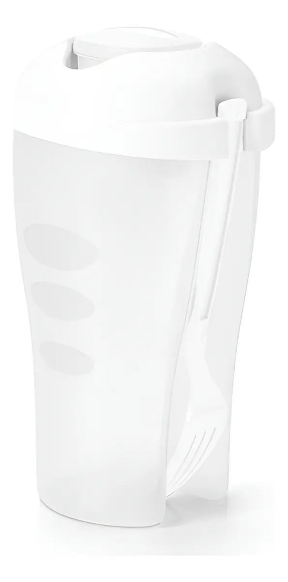 Copo Para Salada 800ml Com Garfo E Recipiente De Molho Branco