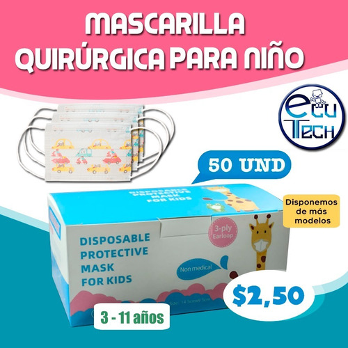 Mascarillas Quirúrgicas De  Niños Paq X 50