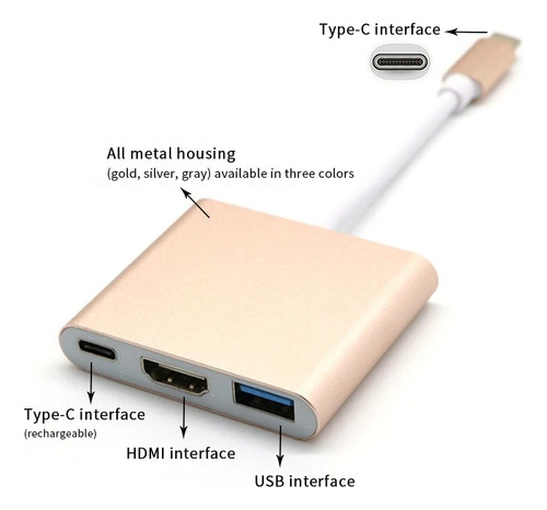 Adaptador 3 En 1 Usbc 3.1 A Usb3.0/c/hdmi/ 4k Mac Switch Pc