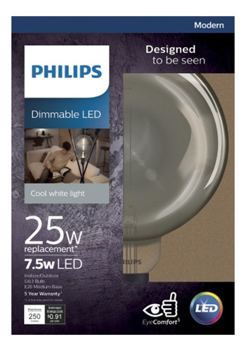 Foco Philips G63 Dimmable Led E26 Bajo Consumo Color de la luz Blanco neutro