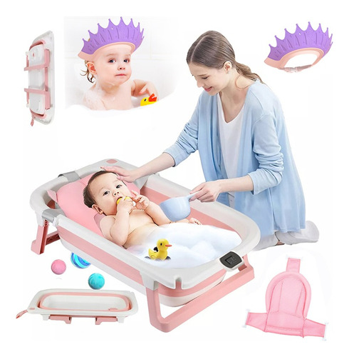 Bañera Bebés Plegable Tina De Baño Con Cojin Y Termometro  