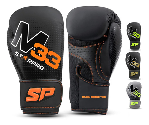 Guantes De Boxeo Starpro, 14 Onzas, Negro Mate/naranja Neón