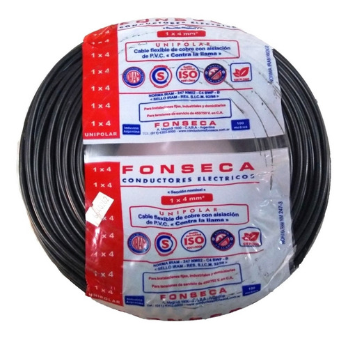 Rollo Cable Unipolar 4 Mm Negro Fonseca X 100mts E631