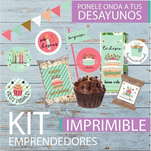 Kit Imprimible Desayuno Cumple Celebra Mujer Amiga Fiesta