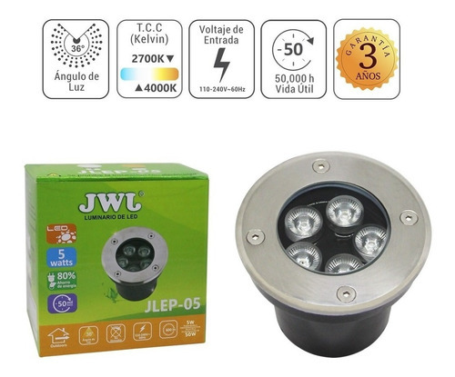 Lampara Led Empotrable De Piso 5w Luz Cálida 5 Pzs Jwj Color Plateado