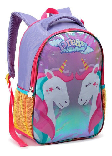 Mochila Magic Feminina Estampada Juvenil Escolar - Seanite Cor Violeta Desenho do tecido Unicórnio