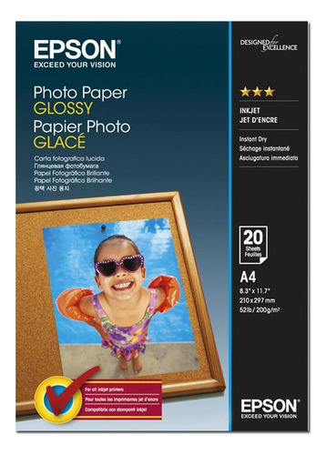 Papel Especial Epson S041140 - A4 - Photo Paper - 20 Folhas Cor Branco