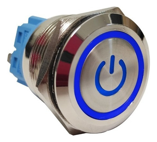 Pulsador Con Logo Boton Led Azul 22mm Con Retencion + Cable