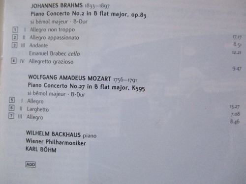 Imagen 3 de 5 de Brahms - Piano Concerto No. 2. Mozart - Piano Concerto No. 2