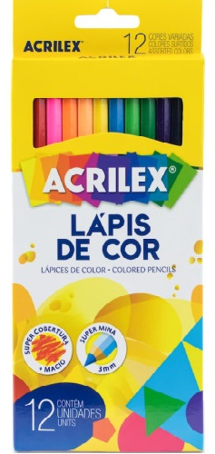 Lápis De Cor Escolar Acrilex 12 Cores Cor da marcação Colorido