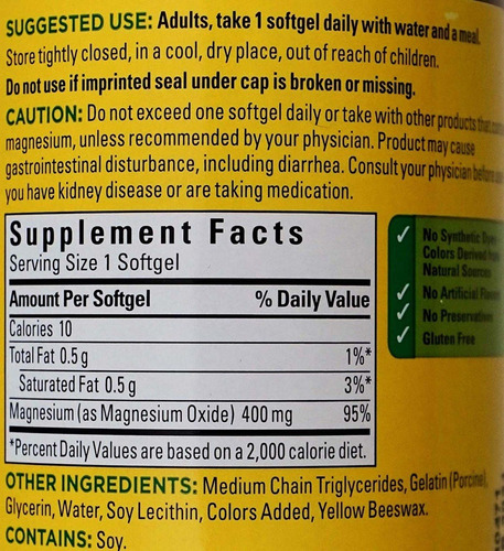 Magnesium Extra Strength 400mg 180 Softgel - L a $4