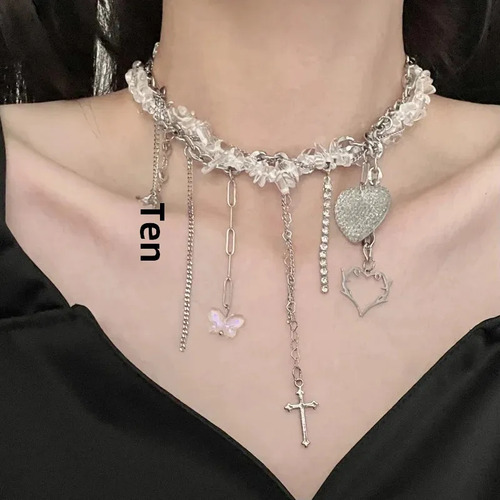 Cadena De Clavícula Con Colgante En Forma De Corazón Y Marip