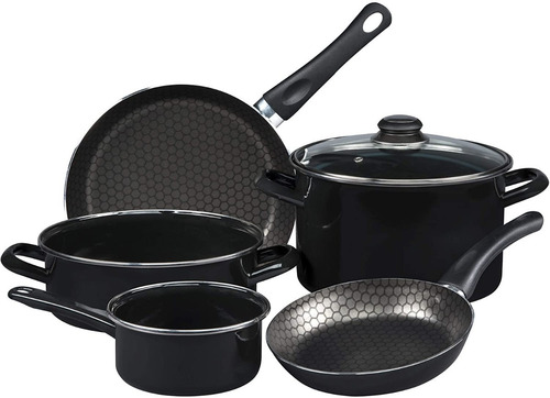 Imagen 2 de 10 de Bateria De Cocina Cinsa 6 Piezas Negro Con Tapa De Vidrio