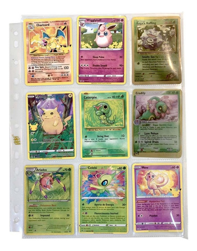 10 Folhas Plásticas Para Fichário Álbum Pokemon 9 Bolsos